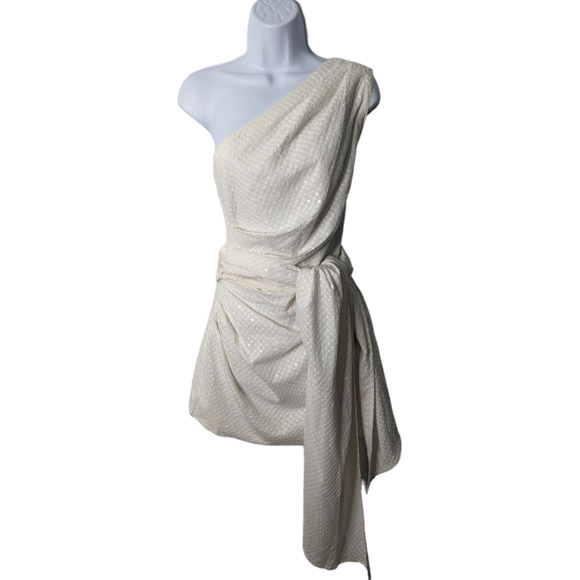 Elliatt Aridsia Ivory Sequin One Shoulder Mini Dress Sash NWT Size Small - Picture 2 of 15